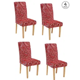 cortina Red Printed Polyester 15x19 Inches Stretchable Chair Covers (Set of 4) image 2