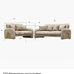 furnisto Elegant Chenille Fabric 3+2 Plush Sofa Set in Creme Colour image 2