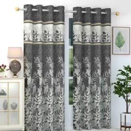 exporthub Grey Polyester Floral 7Ft Inches Blackout Eyelet Door Curtains (Pack of 2) image 1