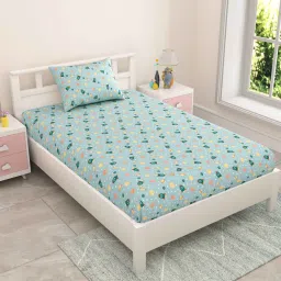 mafatlal Green Kids 144 TC Character Kids Single Bedsheet With 1 Pillow Cover image 1