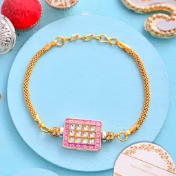 House of Pataudi Embellished Charm Bracelet Rakhi With Roli Chawal & Greeting Card image 2
