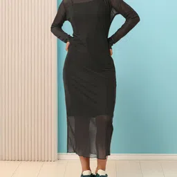 DressBerry Chic Soft Mesh Sheath Midi Dress With A Inner Slip-image-44