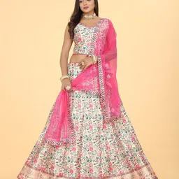 EthnicTree Printed Beads and Stones Silk Ready to Wear Lehenga & Blouse With Dupatta image 1