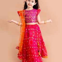 pspeaches Girls Pink & Purple Ready to Wear Lehenga & Blouse With Dupatta-picture-9
