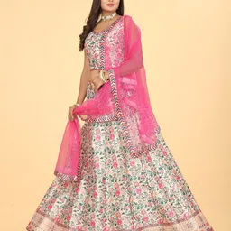 EthnicTree Printed Beads and Stones Silk Ready to Wear Lehenga & Blouse With Dupatta image 3