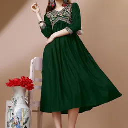 FabFairy Floral Embroidered V-Neck A-Line Ethnic Dress-picture-10