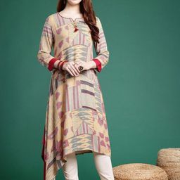 Suha Geometric Printed Striped Notch Neck A-Line Kurta-picture-23