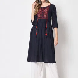 KBZ Women Embroidered Thread Work Indigo Anarkali Kurta-picture-40