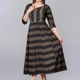 AAYUMI Chevron Printed Three-Quarter Sleeve Anarkali Ethnic Dress-picture-40