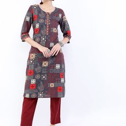 Vishudh Women Grey Ethnic Motifs Printed Anarkali Kurta-picture-8