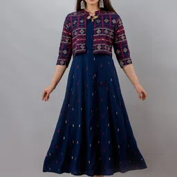 misbis Ethnic Motifs Printed Sleeveless Ethnic Dress With Ethnic Jacket-picture-41