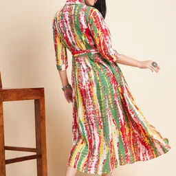 all about you Abstract Printed Shirt Collar Tie-Ups Detail A-Line Midi Dress image 5