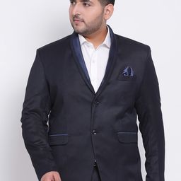 HANGUP Men Plus Size Navy Blue Solid Polyester Viscose Regular Fit Casual Blazer-picture-17