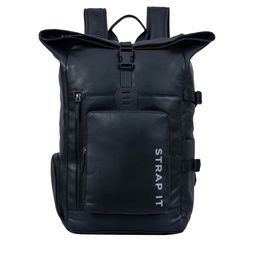 STRAP IT Black Leather Laptop Backpack With Shoe Pocket-picture-0