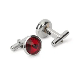 Alvaro Castagnino Rhodium-Plated Silver-Toned & Maroon Cufflink image 2