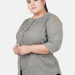 Indietoga Plus Size Grey Cotton Linen Tunic Top image 3
