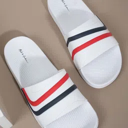 Mast & Harbour Men White Striped Rubber Sliders-picture-29