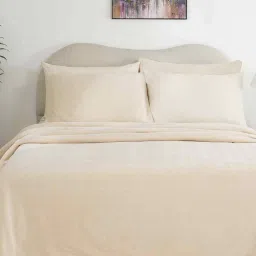 maspar Beige Solid TC 325 Cotton Polyester Double Bed Bedcover image 1