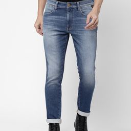 Wrangler Men Blue Skanders Slim Fit Low-Rise Heavy Fade Stretchable Jeans-picture-7