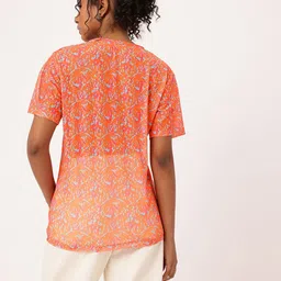 DressBerry Sweet & Spicy Printed Semi Sheer Soft Net Longline Top image 5