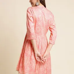 Ishin Pink Ethnic Printed High Neck A-Line Ethnic Top image 2