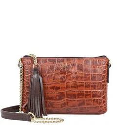 Hidesign Tan Brown Croc Textured Leather Sling Bag-picture-39