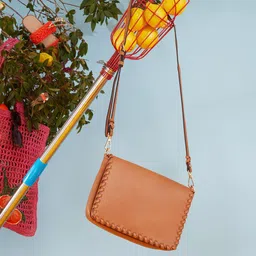 Accessorize London Faux Leather Textured Structured Whipstitch Sling Bag-picture-20
