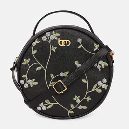 Bagsy Malone Black Floral Embellished PU Half Moon Sling Bag-picture-33