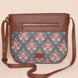 ZOUK Navy Blue & Brown Ethnic Motifs Printed Structured Sling Bag-picture-26