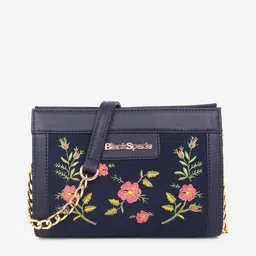 Black Spade Floral Embroidered Structured Sling Bag image 1