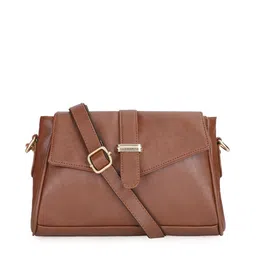 THE CLOWNFISH Women Brown Textured Structured Sling Bag image 1