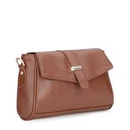 THE CLOWNFISH Women Brown Textured Structured Sling Bag image 2