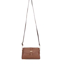 THE CLOWNFISH Women Brown Textured Structured Sling Bag image 4