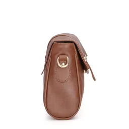 THE CLOWNFISH Women Brown Textured Structured Sling Bag image 5