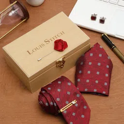 LOUIS STITCH Men Rosewood Italian Silk Necktie Accessory Gift Set-image-13