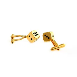 The Tie Hub Gold-Toned & Black Geometric Cufflinks image 3
