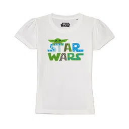 Star Wars by Wear Your Mind Girls White Typography Star Wars Printed Pure Cotton T-shirt image 1