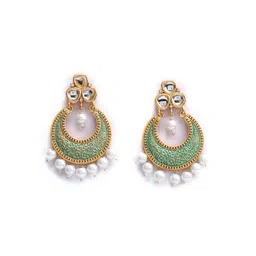 Sukkhi Gold-Plated & Green Kundan Crescent Shaped Chandbalis image 2