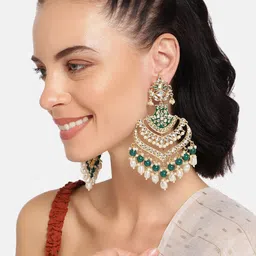 I Jewels Gold-Plated & Green Embellished Classic Chandbalis image 1