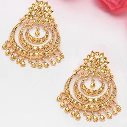 Zaveri Pearls Gold-Plated Stone-Studded Crescent Shaped Chandbalis image 1
