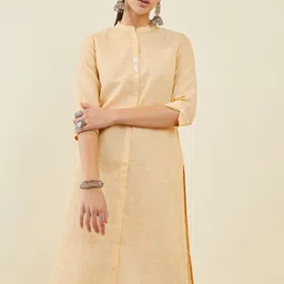 Soch Women Mandarin Collar Linen Straight Kurta-picture-23