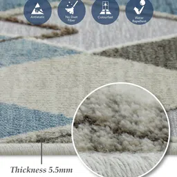 obsessions Cream and Blue Geometric 2x7 Feet Machine Made Runner image 3