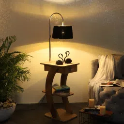 sapphire Classic Black Iron Shade Shelf Floor Lamp With Wood Base image 2