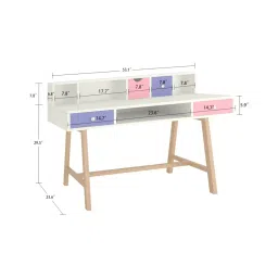 adona Samara Solid Wood Large 2 Level Study Desk with Drawers Shelves and Tapered Frame in English Pink Persian Lilac Colour image 5