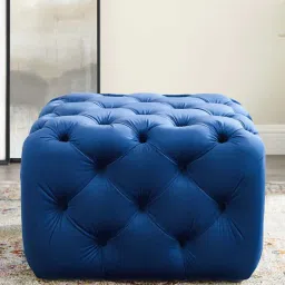 expressionist by mohanbir Mojo Tufted Button Ottoman In Royal Navy Blue Color image 1