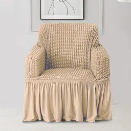 cortina Beige Polyester Stretchable 1 Seater Sofa Cover-picture-26