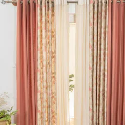the yellow dwelling Rust Solid Cotton 5.5 Ft Semisheer Eyelet Window Curtains (Set of 6)-picture-22