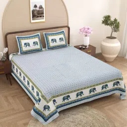 j.k.enterprises Blue Traditional 240 TC Pure Cotton King Sized Double Bedsheet with 2 Pillow Covers-picture-34