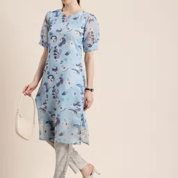 Sun Fashion And Lifestyle Women Floral Printed Chanderi Silk Kurta-image-1