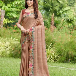 Mitera Peach & Pink Floral Printed Pure Silk Saree-image-9